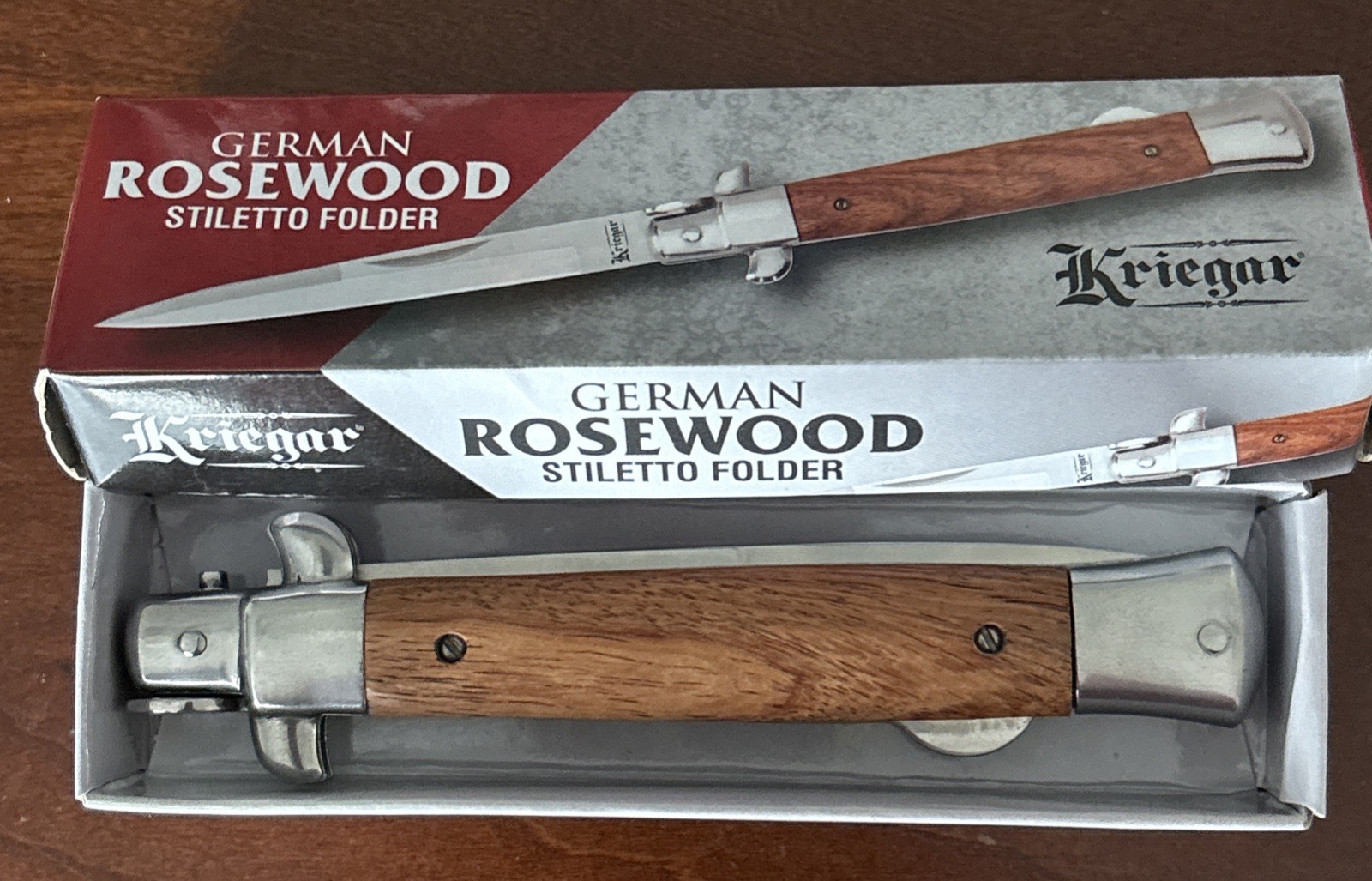 Kriegar German Stiletto Rose Wood Pocket Knife Folding New In Box