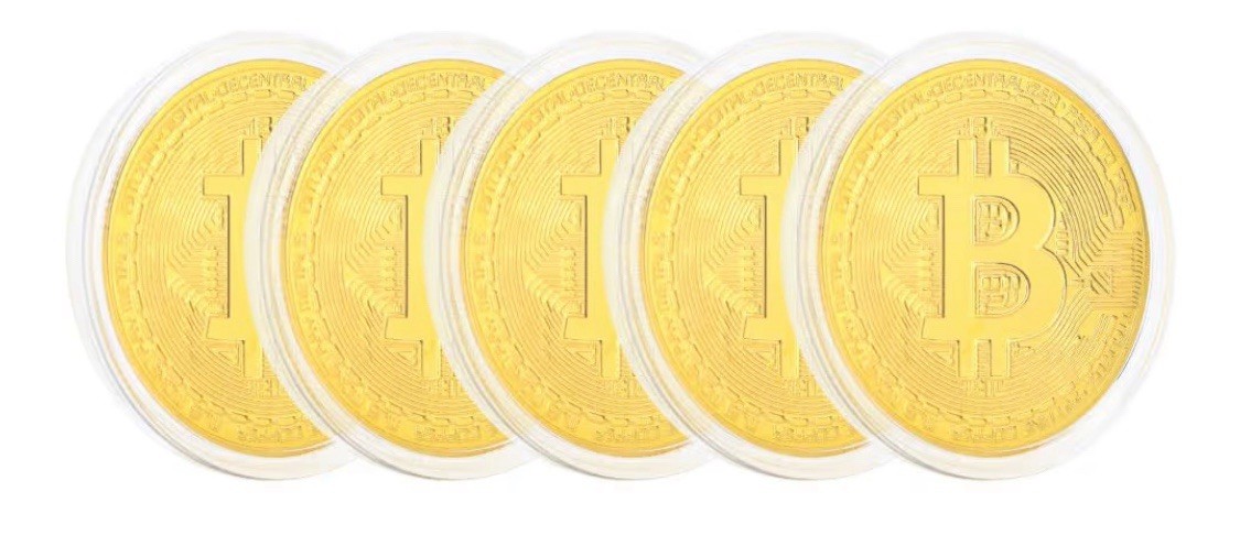 metal Bitcoin Coin Souvenir Gift with Coin Case, (goldColor )