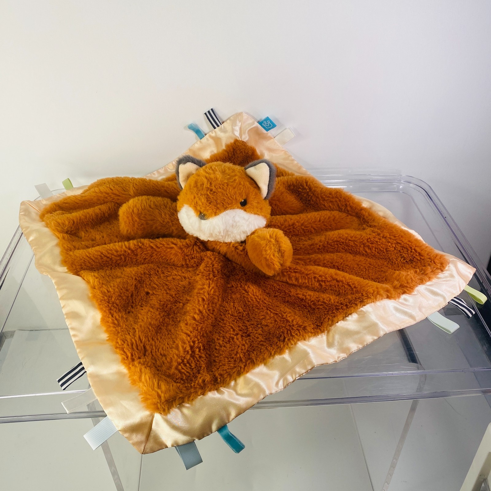 Manhattan Toy Fox Lovey Plush Security Blanket Satin Trim Tags Sensory