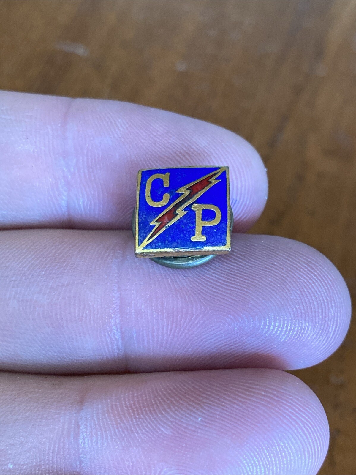 OLD Vtg United Cerebral Palsy CP Lapel Screw back Pin Enameled Square Blue Red