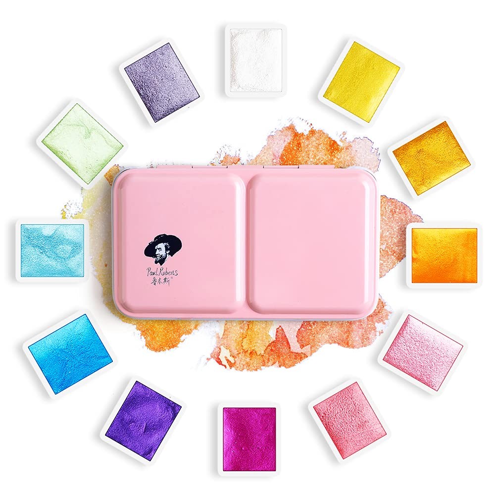 Paul Rubens Watercolor Paint, 12 Assorted Colors with Glitter Sparkle Effect, Pr