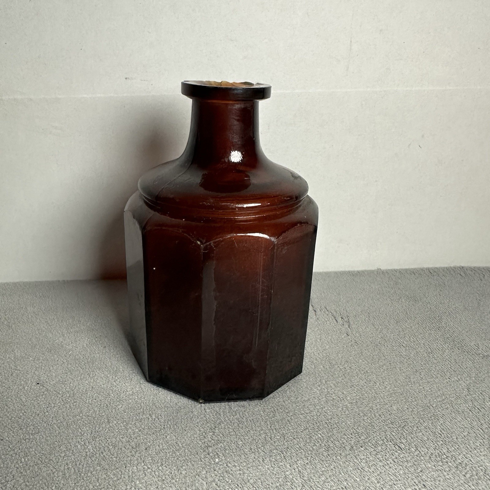 Vintage Amber Decagon Apothecary Bottle