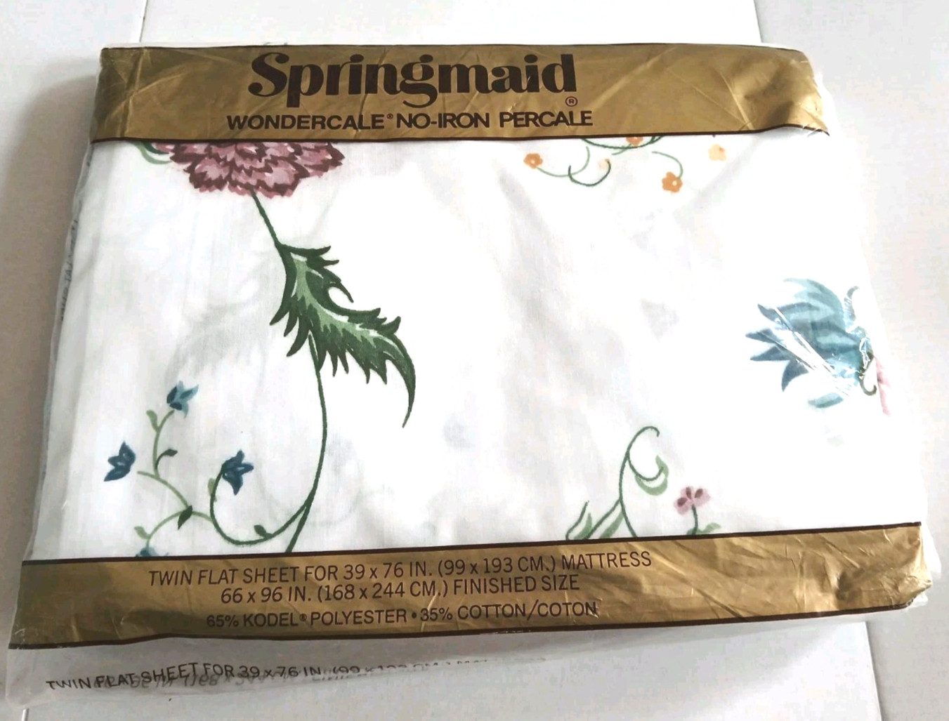 Vtg Springmaid Swiss Manor Wondercale No Iron Percale Twin Flat Sheet Flowers