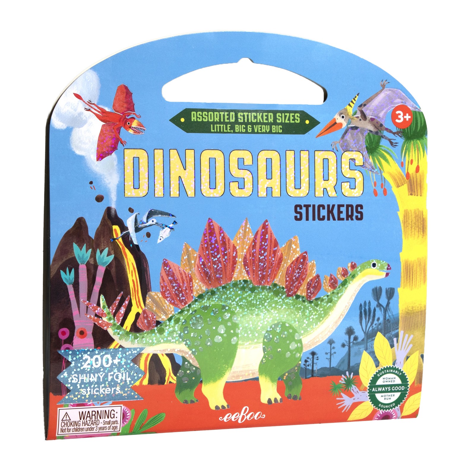 eeBoo: Dinosaur Shiny Sticker Book - 200+ Sparkling Stickers in 3 Sizes