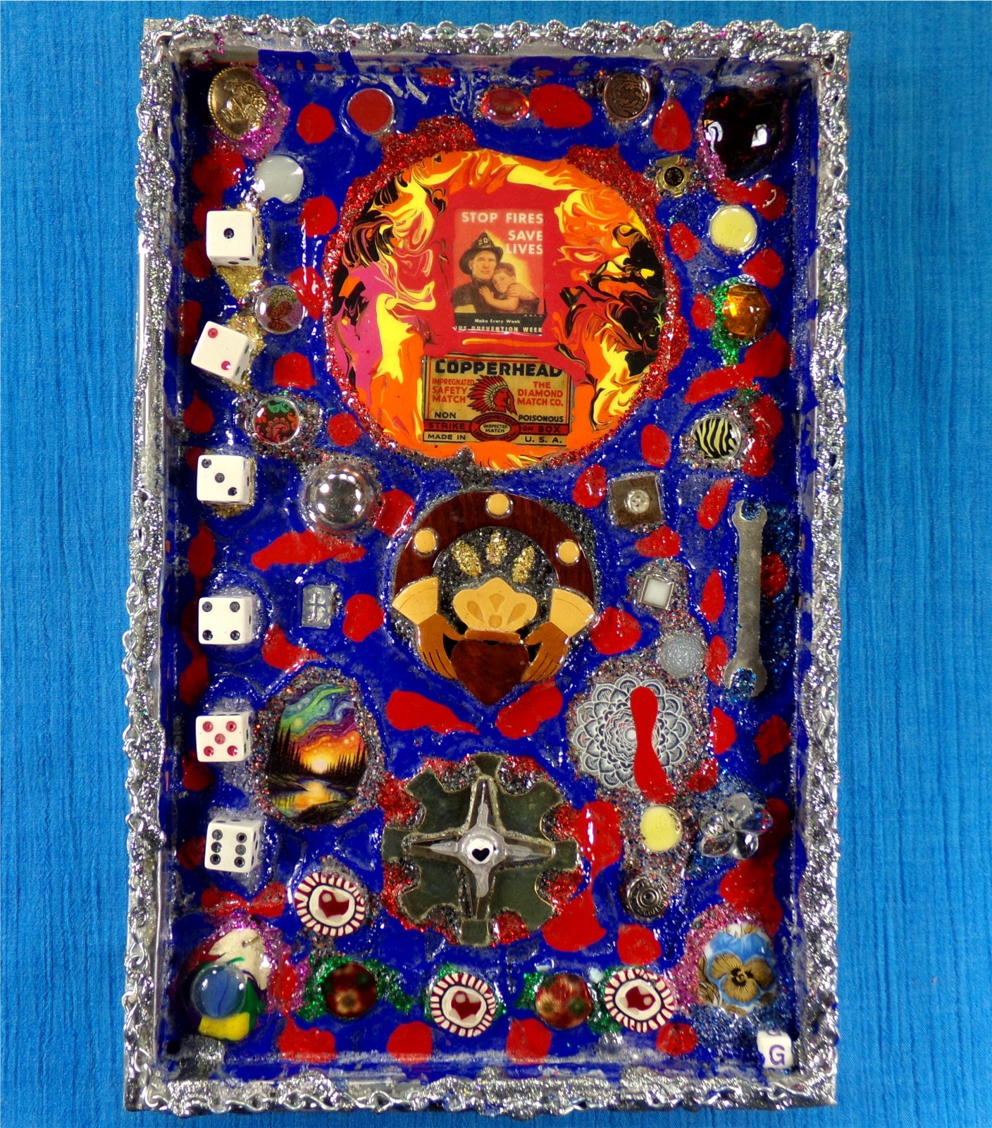 Burning Heart Art Assemblage, Original 3D Collage & Painting, Glenn Shiring 2026