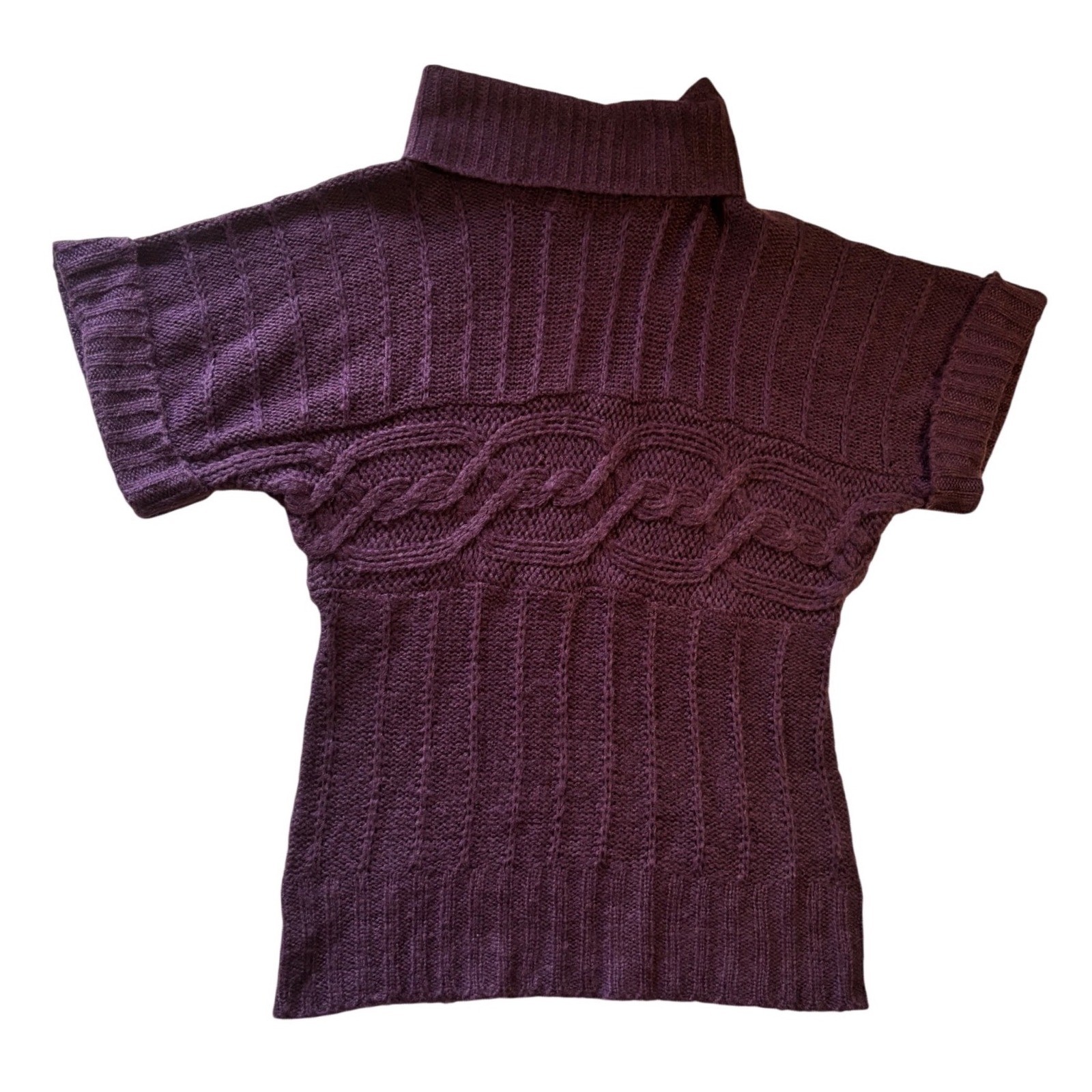 Carducci Womens Short Sleeve Turtleneck Cable Knit Sweater BlackBerry Purple M