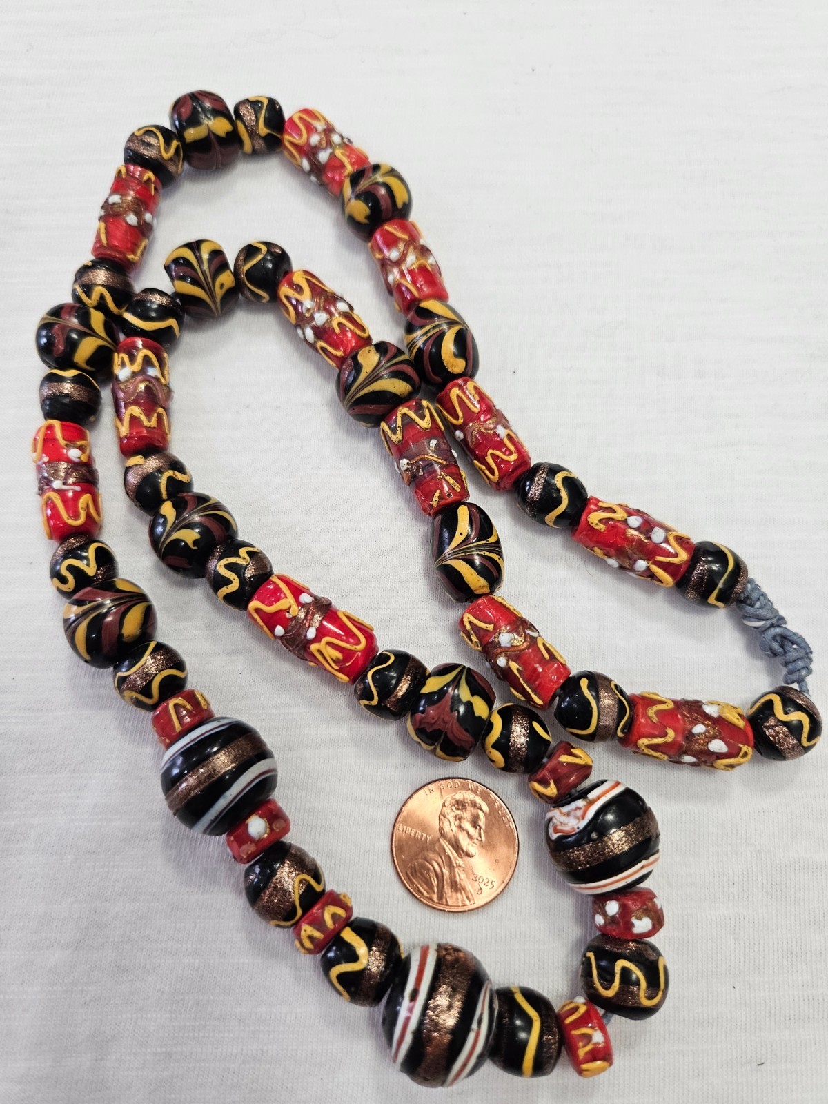 Antique Venetian Glass Beads with Aventurine & Millefiori – 24" Strand – 51 Bead