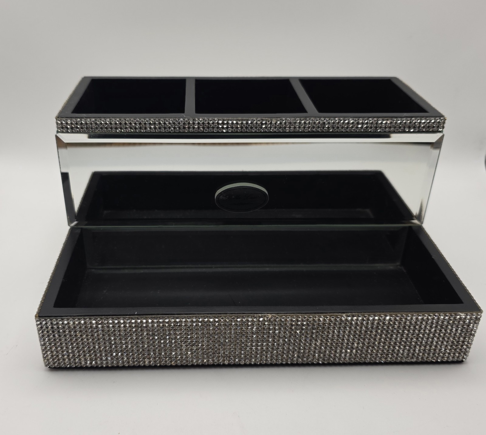 Bella Lux Make-up Vanity Organizer Jewelry Storage Box Mirrored With Rhinestone