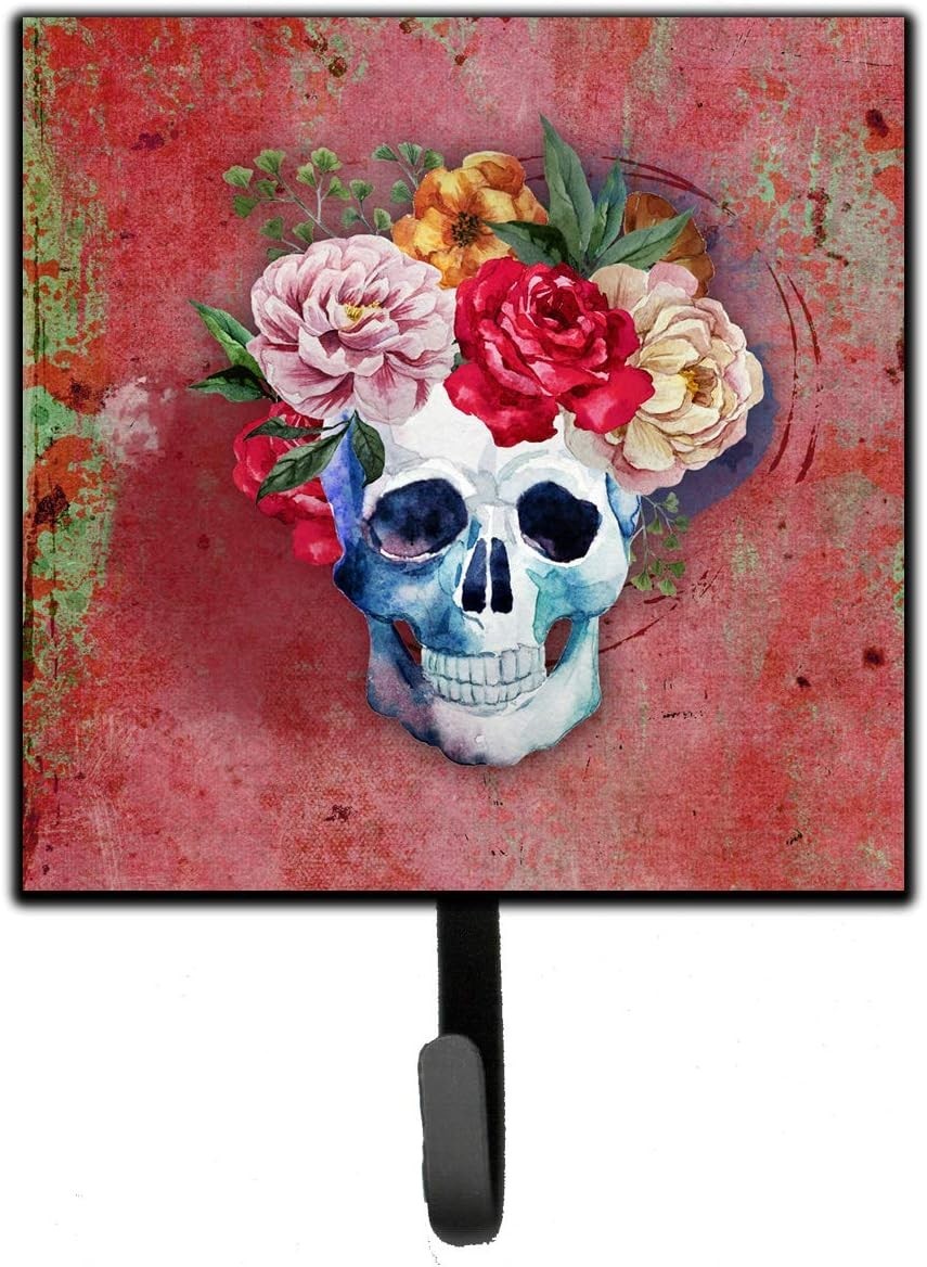 BB5130SH4 Day of the Dead Red Flowers Skull Leash/Key Holder Wall Hooks Key