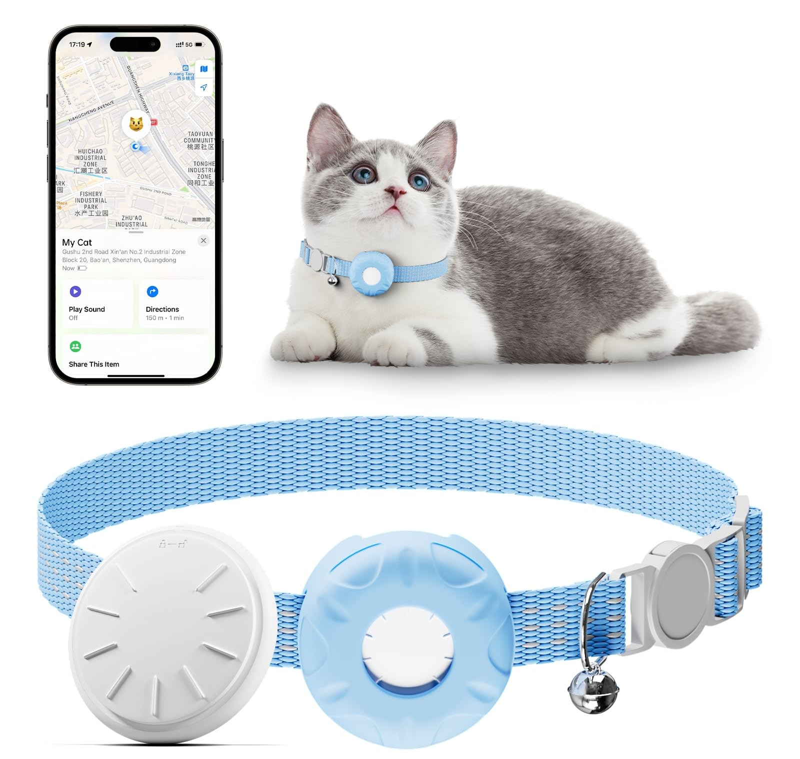 Cat Tracker, Waterproof Pet Tracker for Cats, Cat GPS Tracker Collar with Saf...