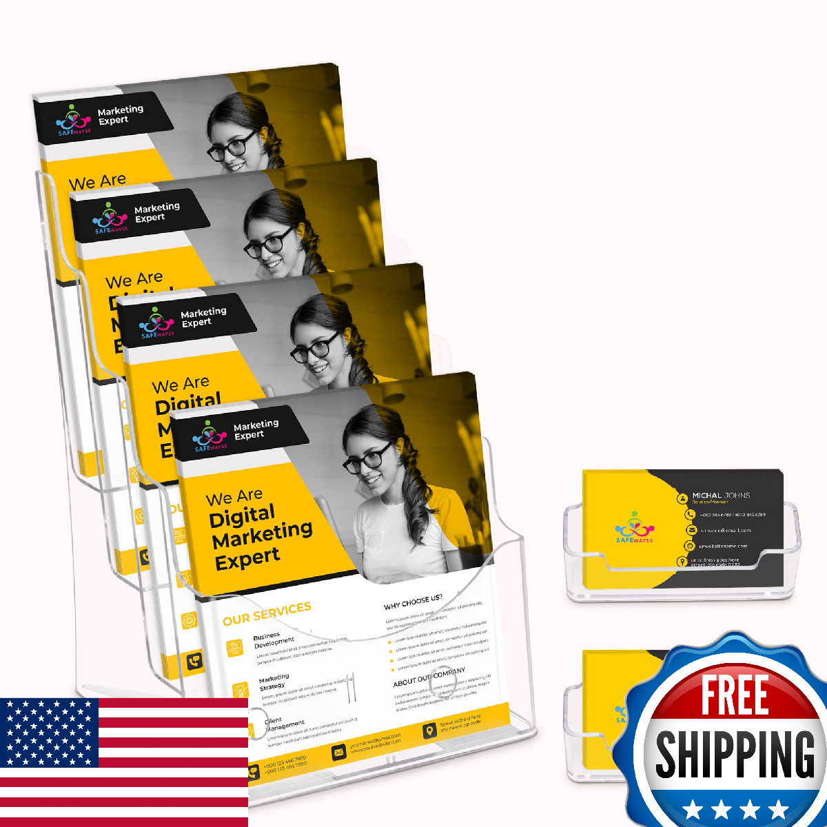 SafeWayss 4-Tier Acrylic Brochure Holder 8.5x11" Clear Literature Magazine Stand