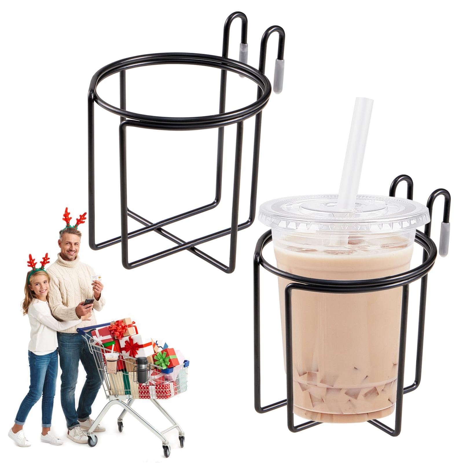 Shopping Cart Cup Holder, 2 Pcs Updated Portable Holder with Bottom Black 