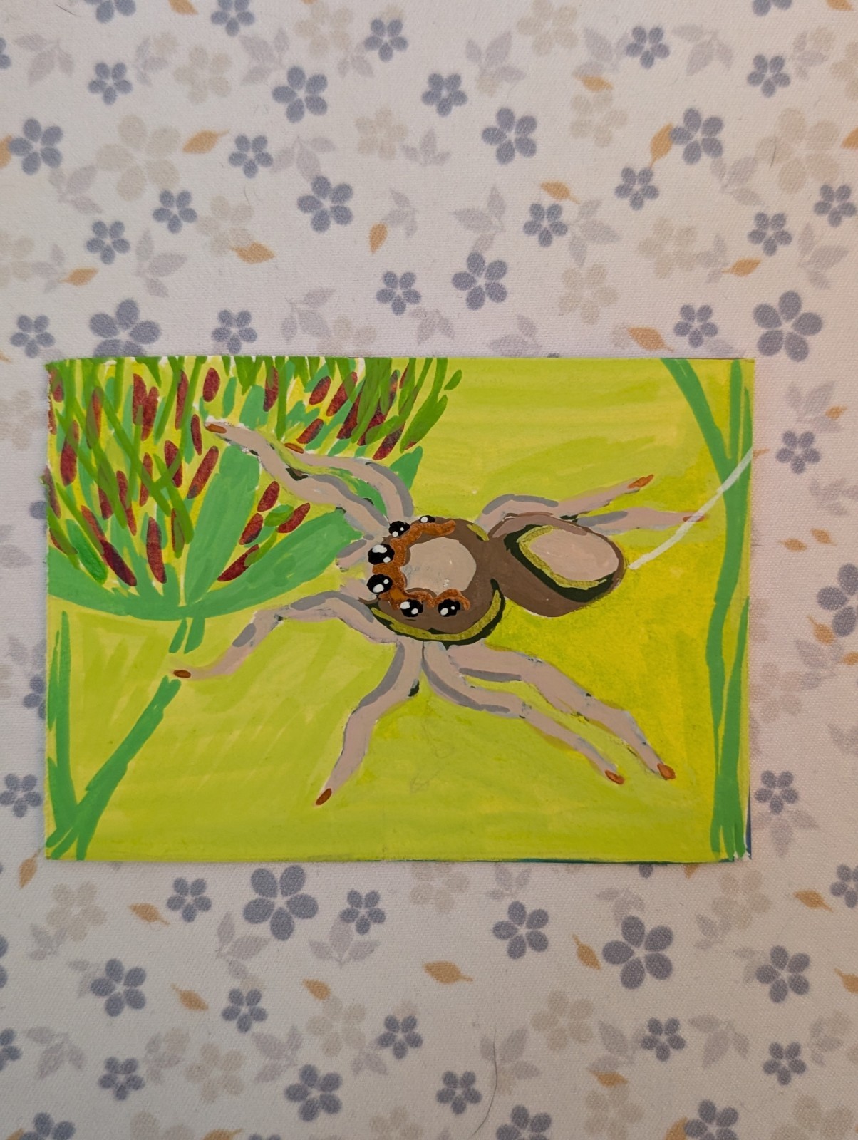 aceo original painting 2.5x3.5 "Swing" Jumping Spider by LCReverie. New. Shipped