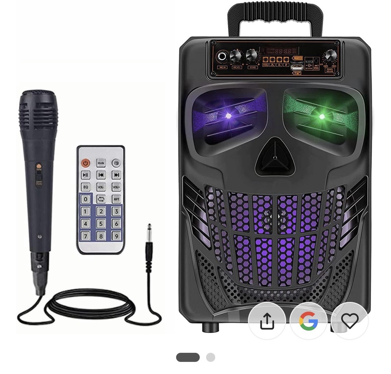 HIFI Skull Design Bluetooth Karaoke System Black, LED Lights, Mic, Remote
