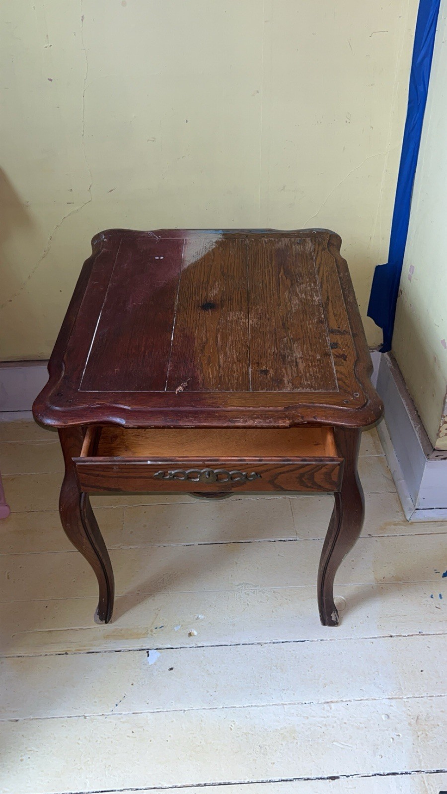 Antique Wooden Rectangular Side Table with Drawer, Brown