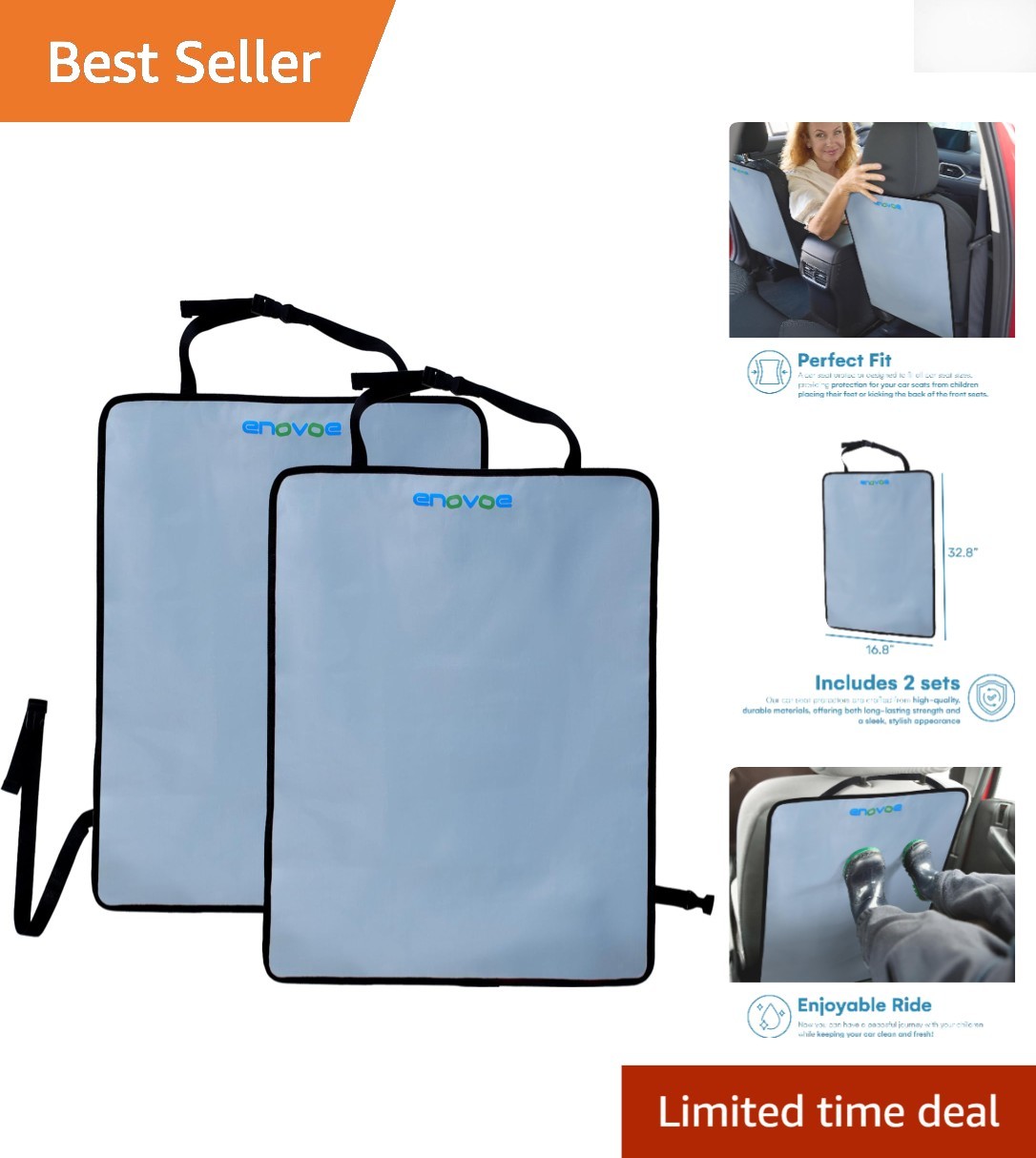 Universal Fit Kick Mats - 16.8x32.8 Inch Grey Car Seat Protectors for Kids