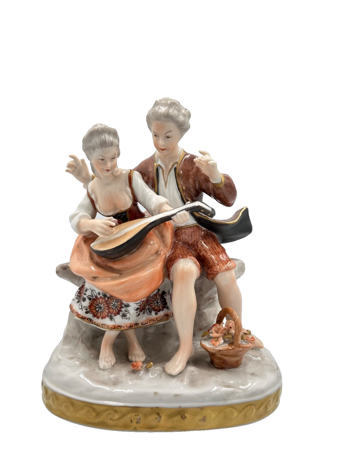 Porcelain Figurine Couple Music Mandolin Unterweissbach Germany