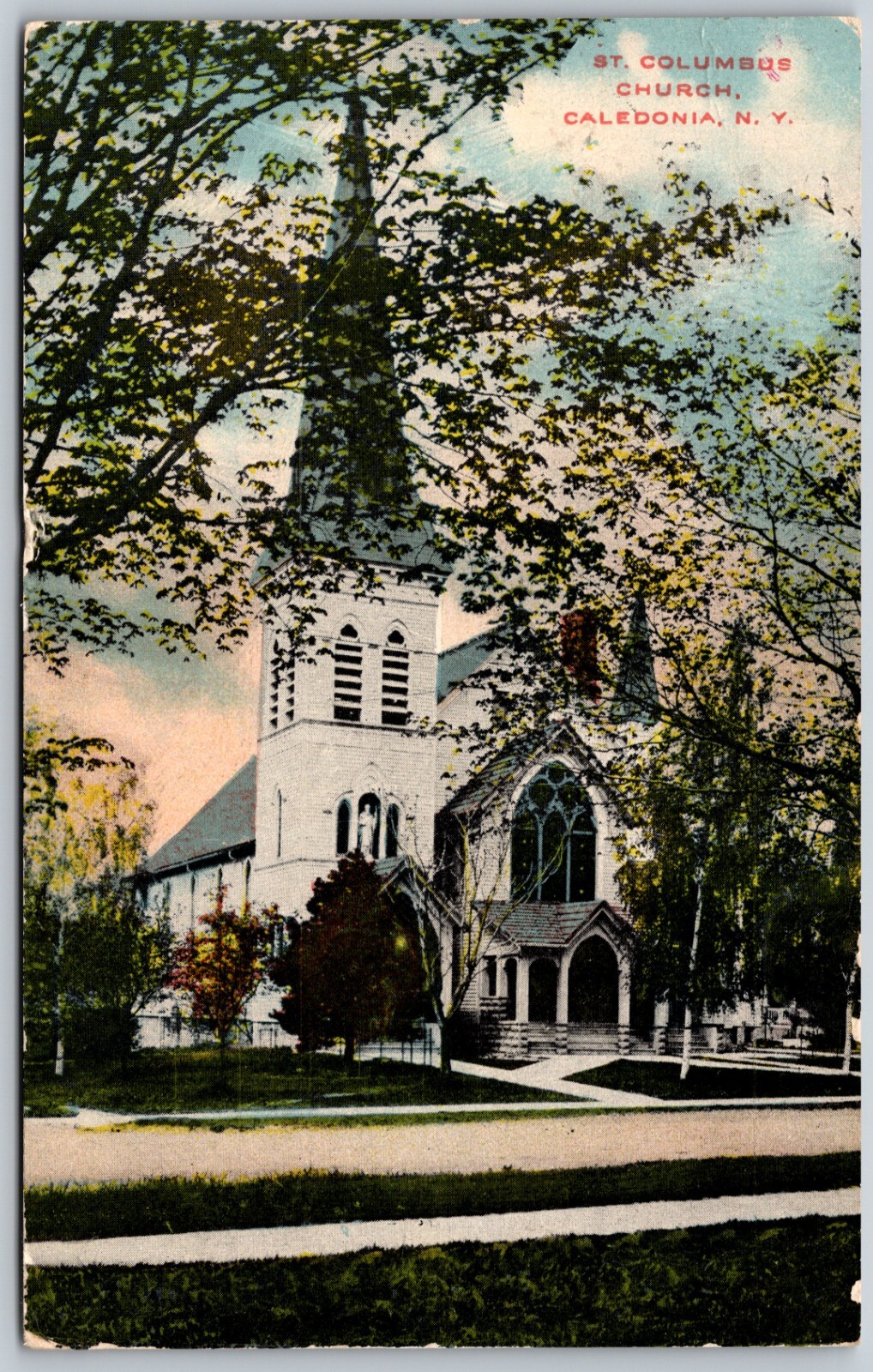 1913 St Columba Church Caledonia NY ANTIQUE Postcard
