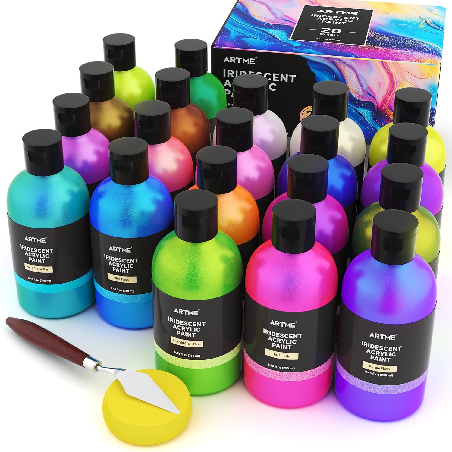 ARTME Iridescent Chameleon Acrylic Paint Set, 20 Colors 8.45oz/250ml Bottles