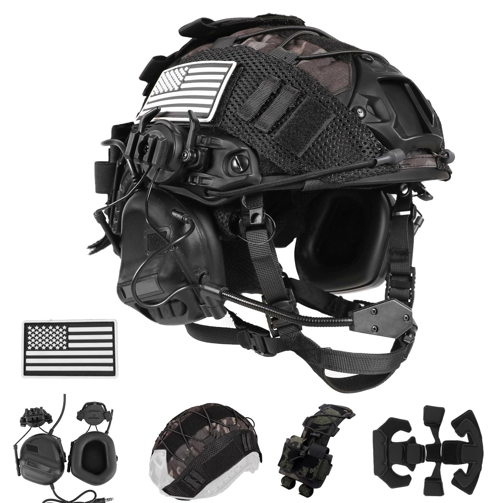 Tactical Helmet with Headset 4in1 Adjustable Airsoft Cosplay Military ClrfZebr