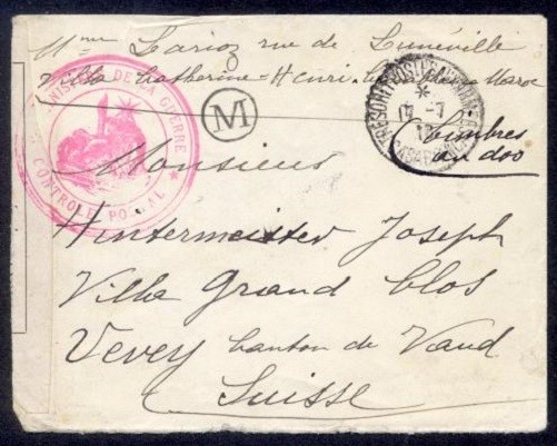 FRENCH MOROCCO 1916 POW CENSORED TO SWITZERLAND