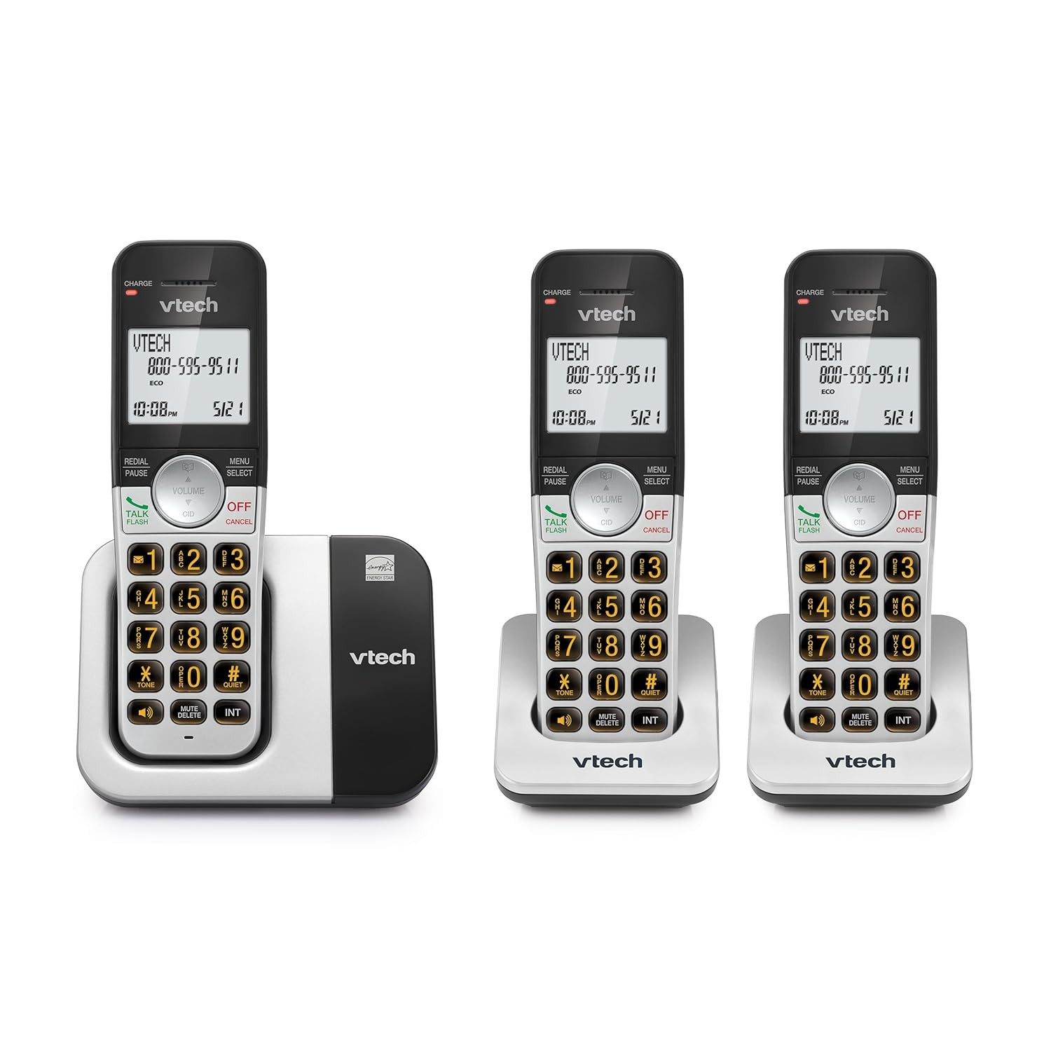 Vtech Cordless Phone 3-Handset with Large Display and Big Buttons, DECT 6.0 with