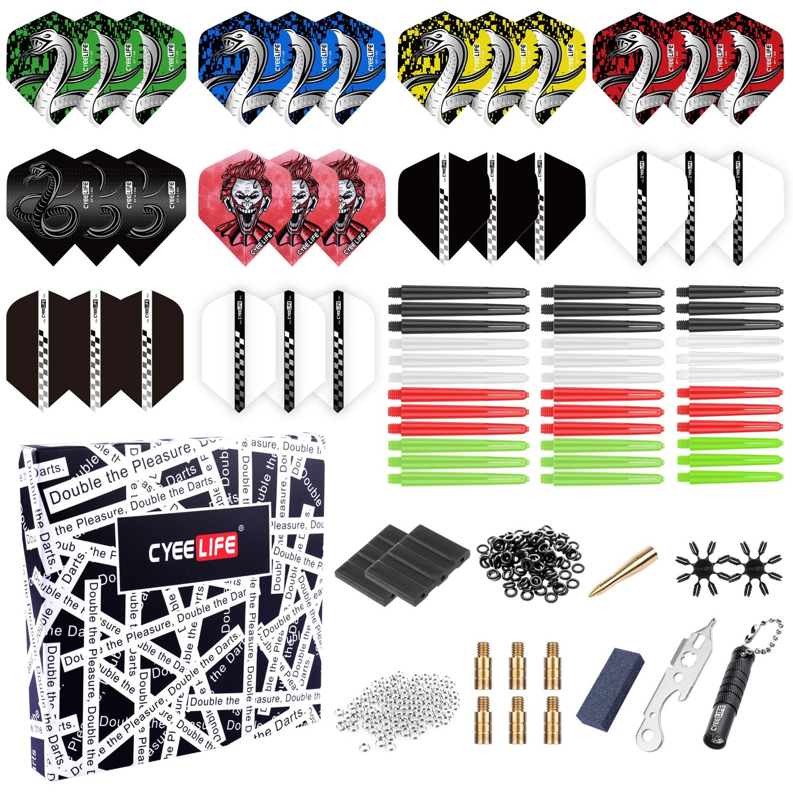 180 Piece Darts Accessories Kit, Includes Flights, Shafts, Rubber O-Rings, Fl...