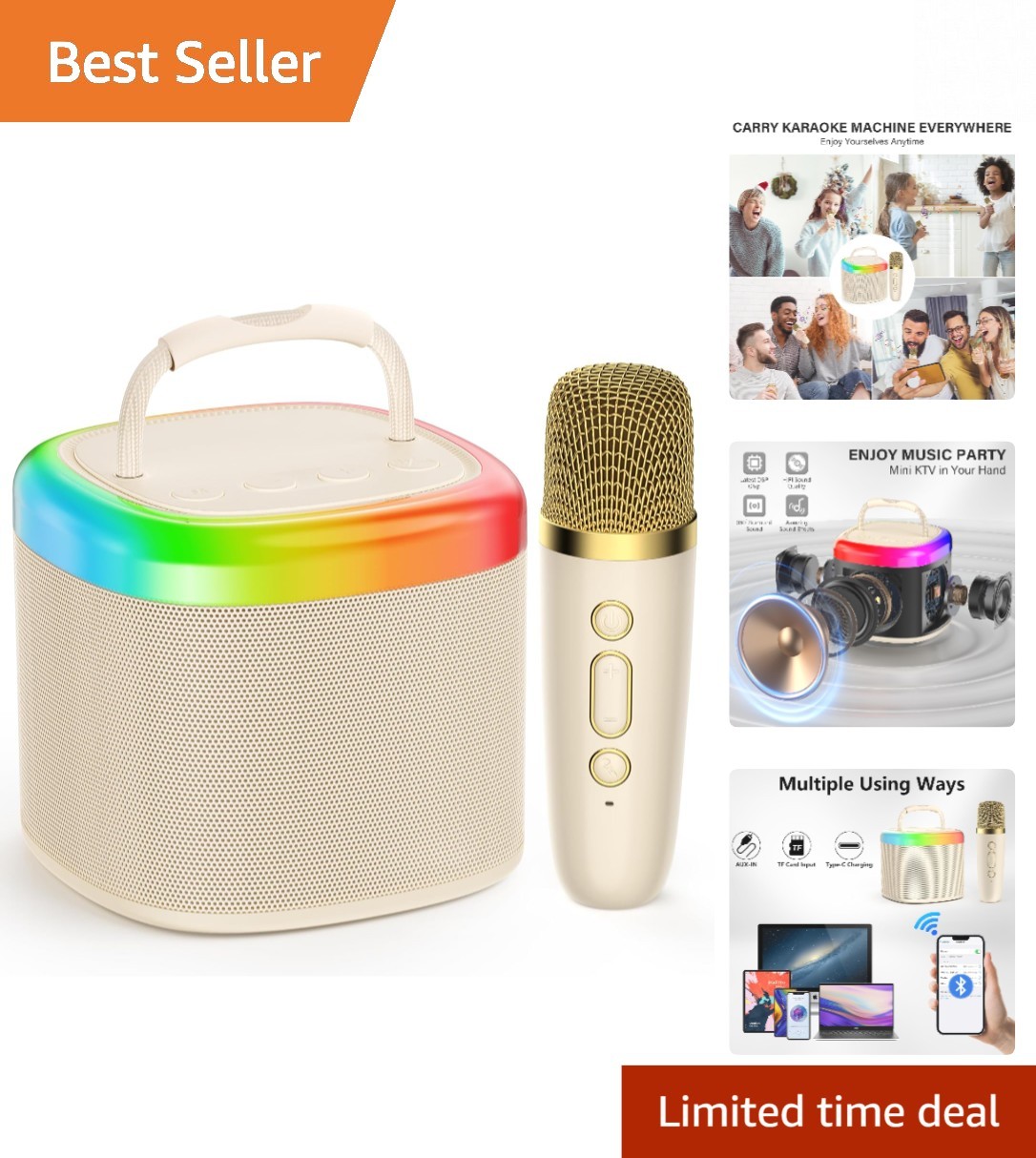 Compact Karaoke Speaker with Wireless Microphone - Perfect for Kids' Parties!