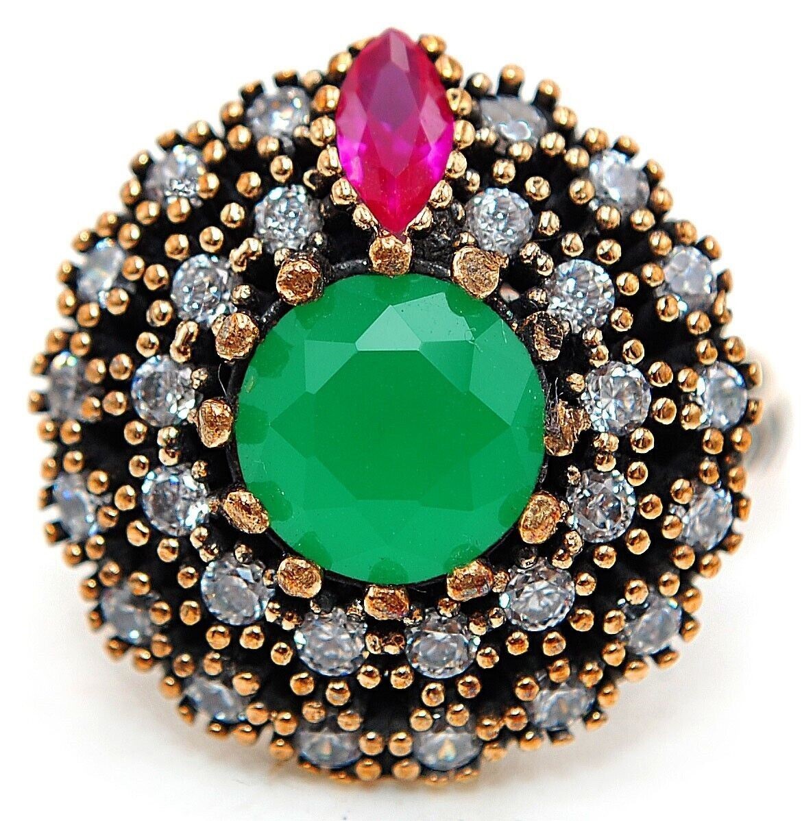 Ottoman Empire Style 5CT Treated Emerald 925 Sterling Silver Ring Sz 7 HB2-6