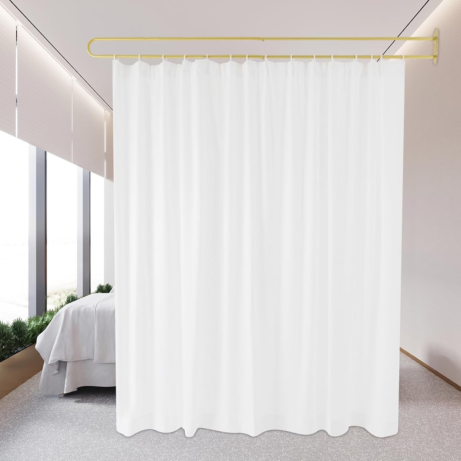 White Room Divider Partitions Curtains W/ Curtain Screen Wall Privacy Divider