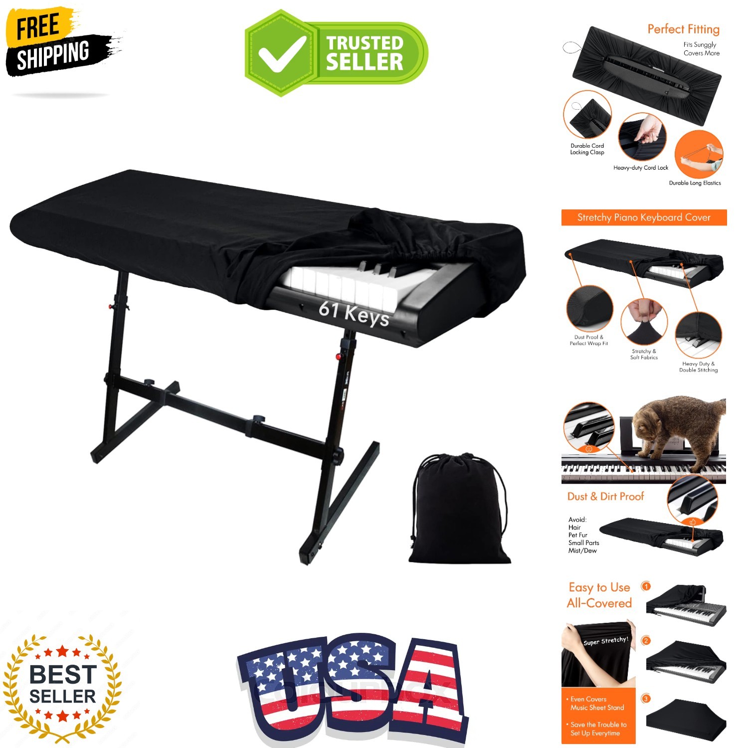 61 Keys Piano Keyboard Dust Cover, Music Stretchy Electronic DirtProof Keyboa...