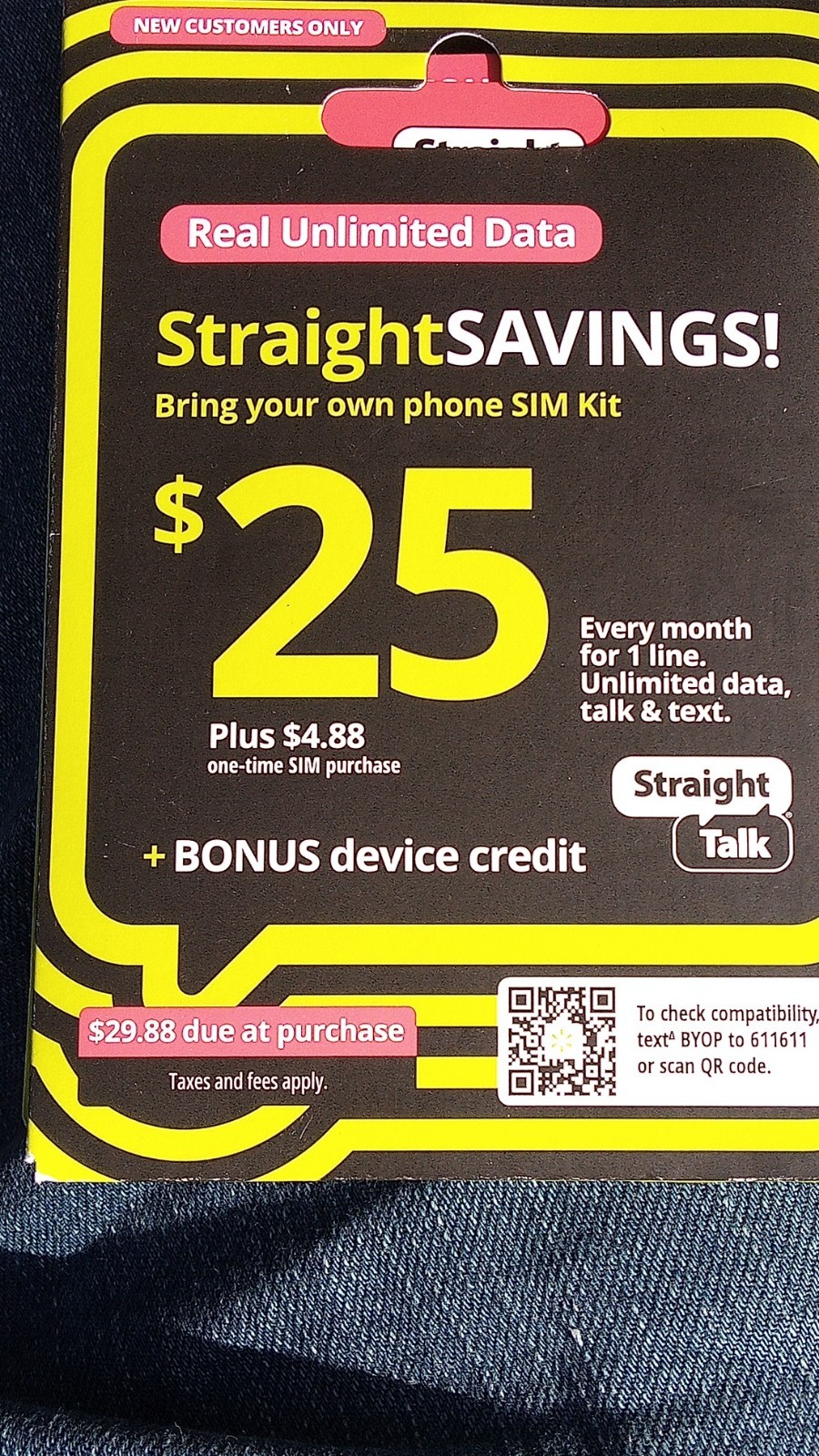 Straight Talk Prepaid SIM Kit Unlimited Data & Texts 4G/5G $25 BYOP 