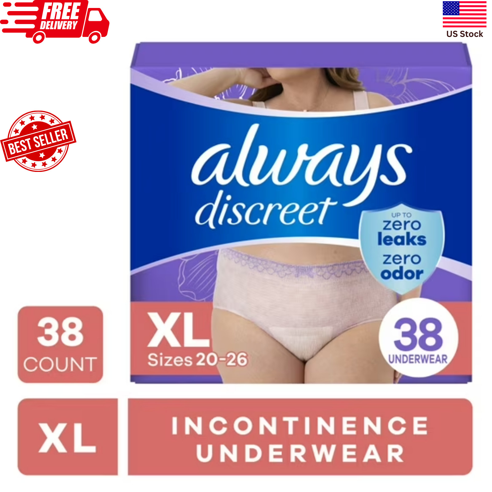 Always Discreet XL Incontinence Underwear for Women - 38 Count - Postpartum  NEW