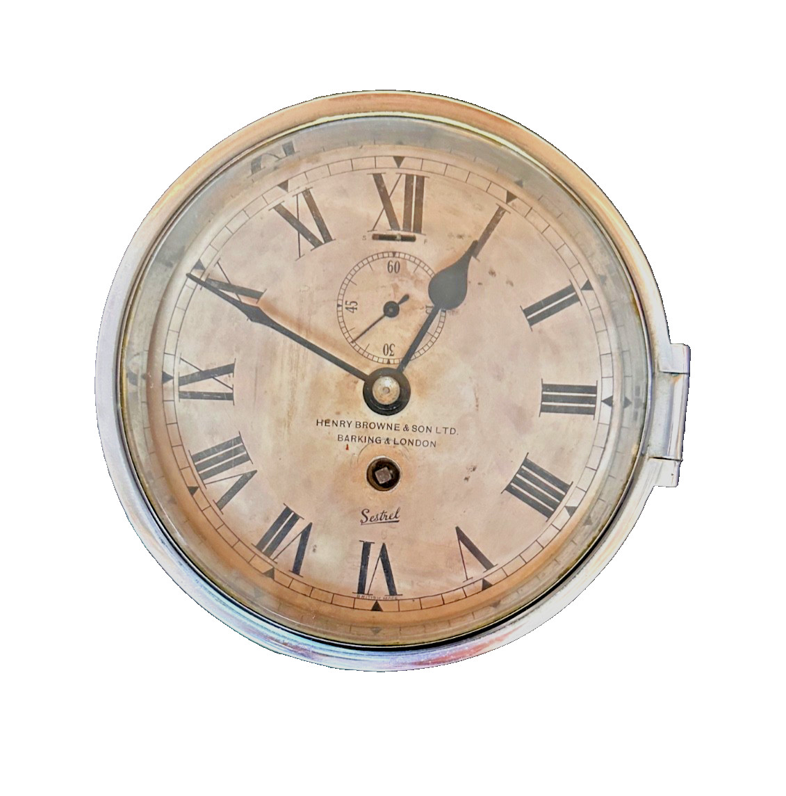 Sestrel Nautical Ship’s Bulkhead Clock Henry Browne & Son Ltd London  w/ Key