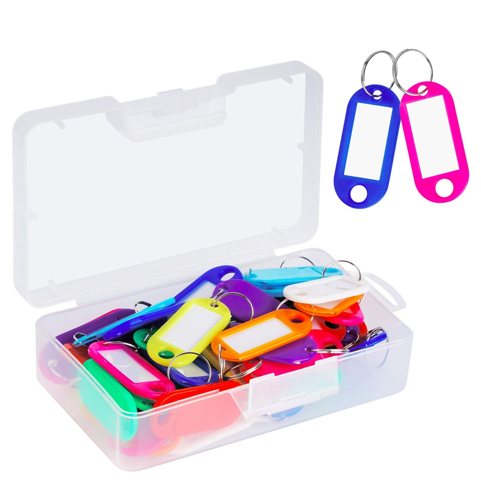 Cuttte 50 Pack Plastic Key Tags with Container, Labels 50PCS, 10 Colors 
