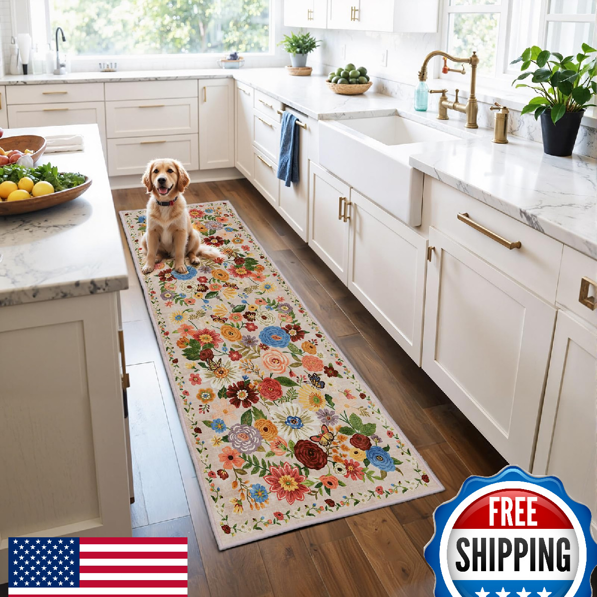 Runner Rug 2x6 Kitchen Non-Slip Washable Rubber Back Soft Floral Design