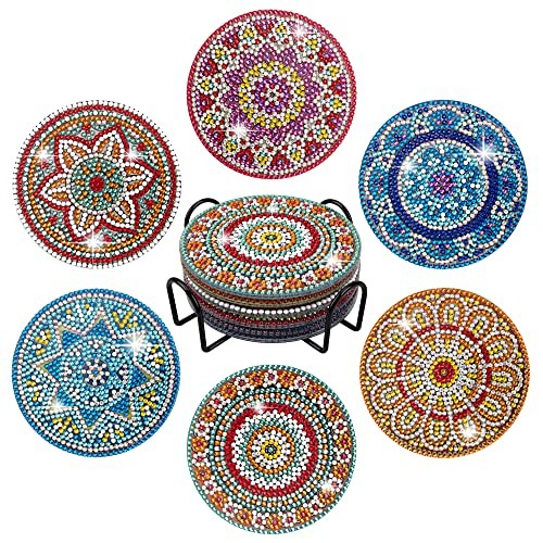  6 Pcs Diamond Painting Coasters with Holder, Mandala Coasters With Holder