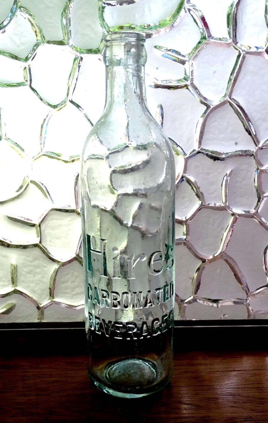 Hires Carbonated Beverages 9 1/2" Aqua Tint Antique Glass Root Beer Bottle 1893