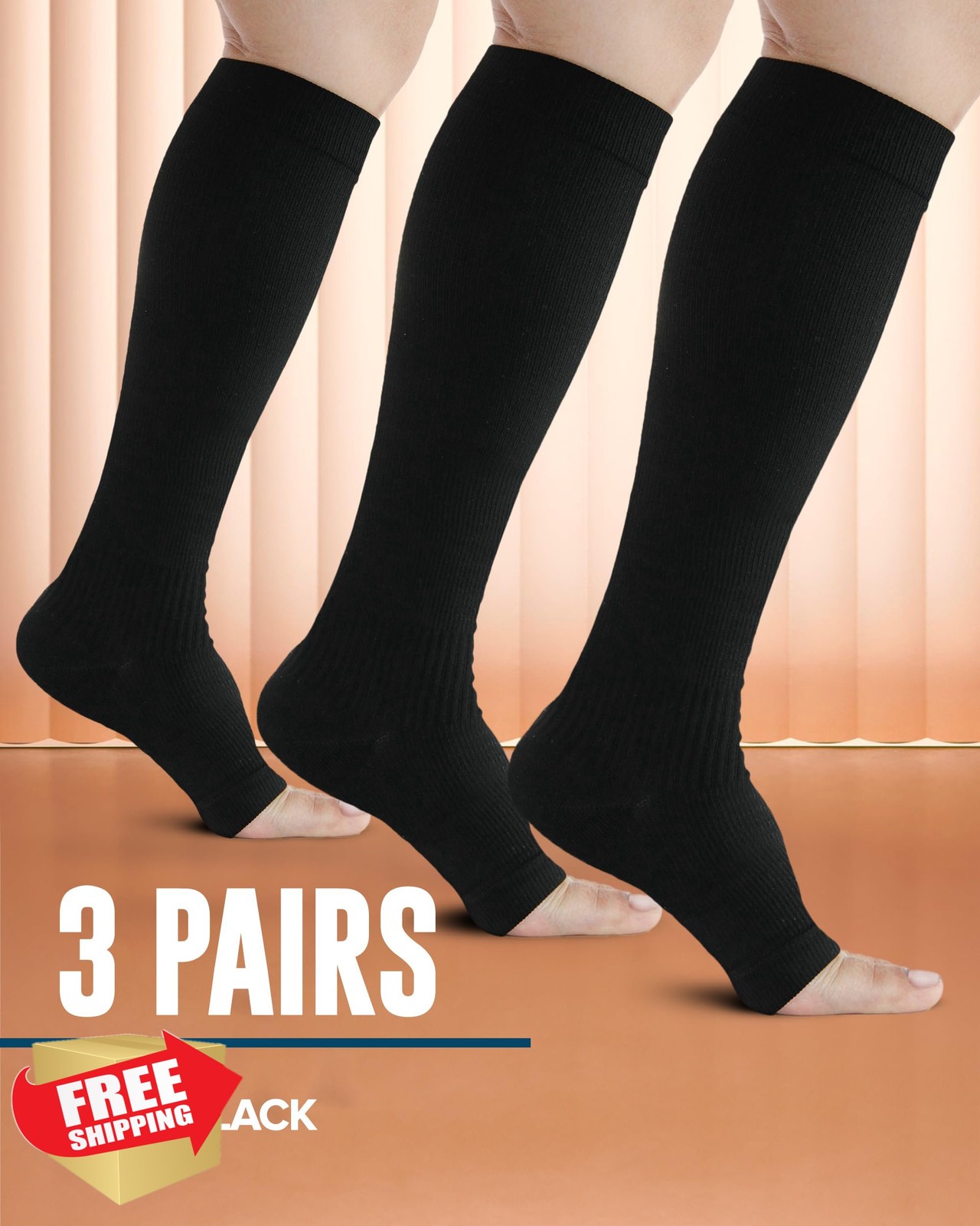 Doctor's Select 3 Pairs Copper 20-30 mmHg Knee High Socks