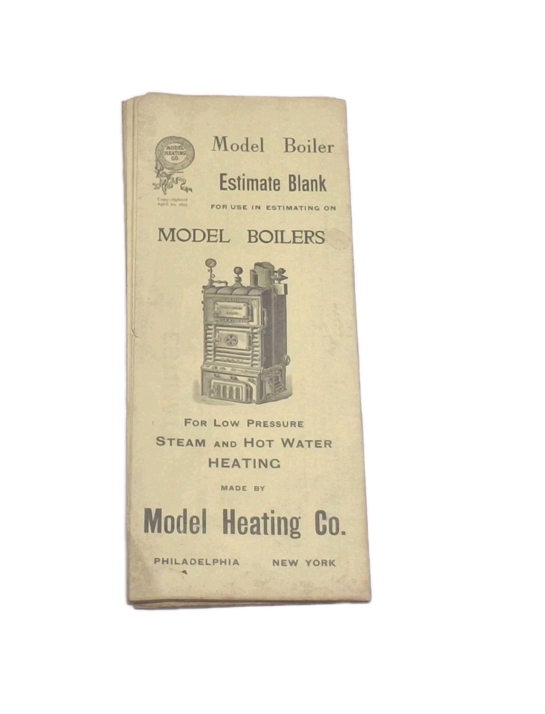 Model Heating Co Boilers Hot Water Heaters Estimate Blank Foldout Form 1940's
