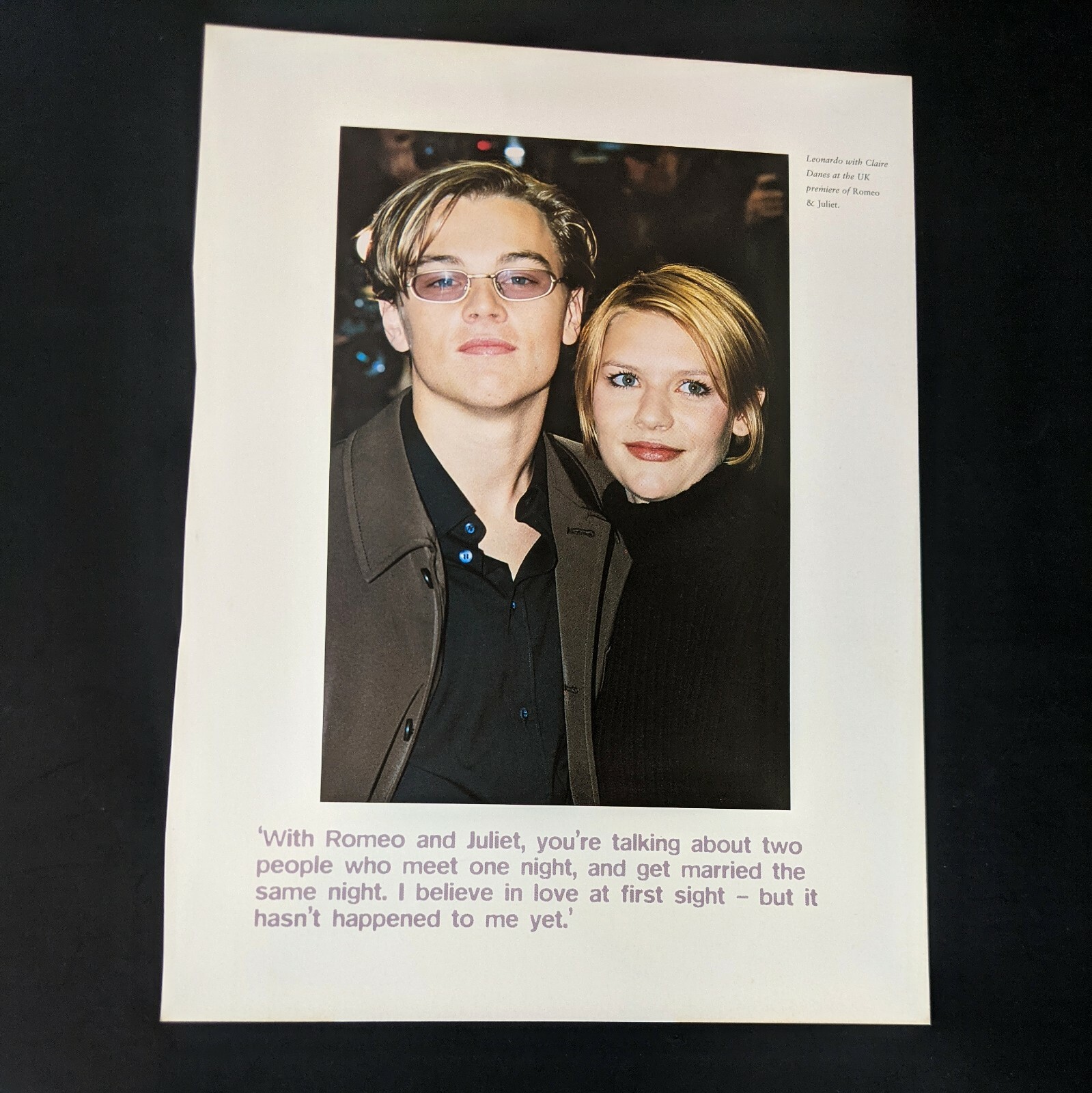 LEONARDO DiCAPRIO Kristen Zang Magazine Pinup Romeo Juliet Premiere Clipping