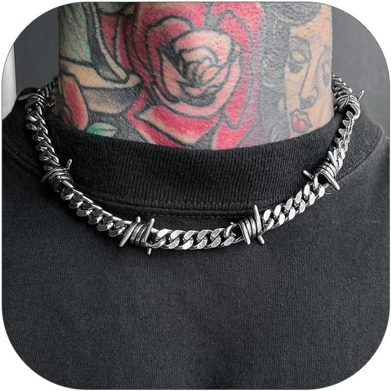 Barbed Wire Necklace Punk Thorns Chain Necklace for Men Women, 5/6/7/9/12MM Wide