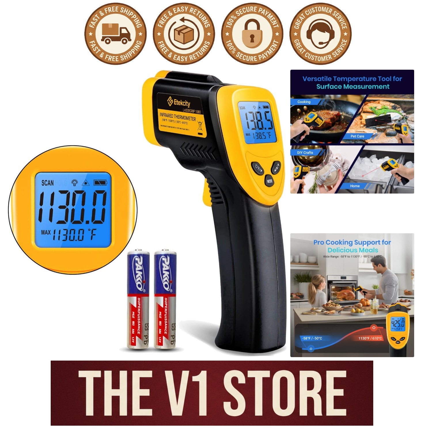Versatile Laser Thermometer - Easy Measurement for Cooking, Reptiles, and More