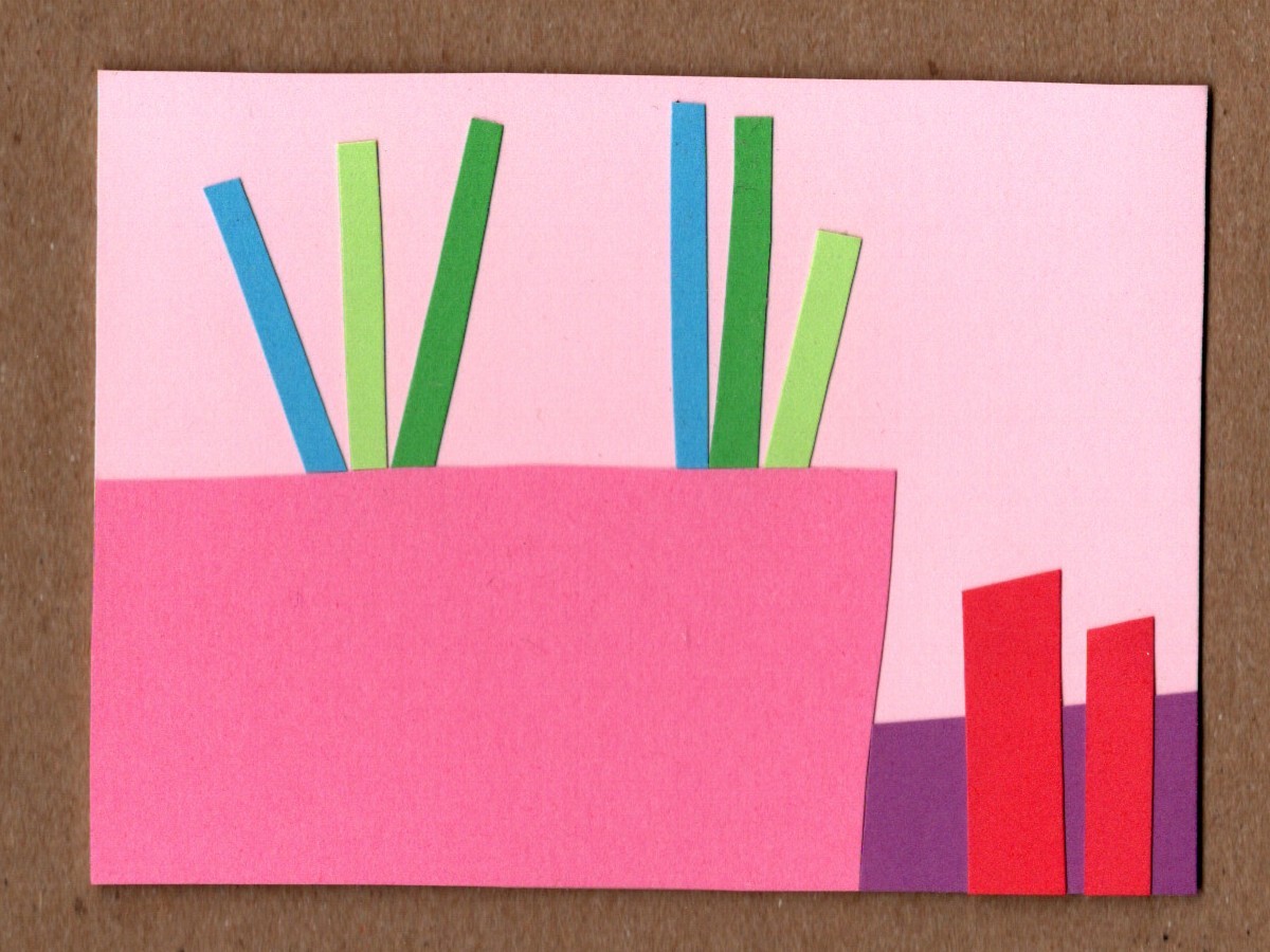 ACEO Original Minimal Pink Desert Landscape Folk Art Collage Mixed Media OOAK