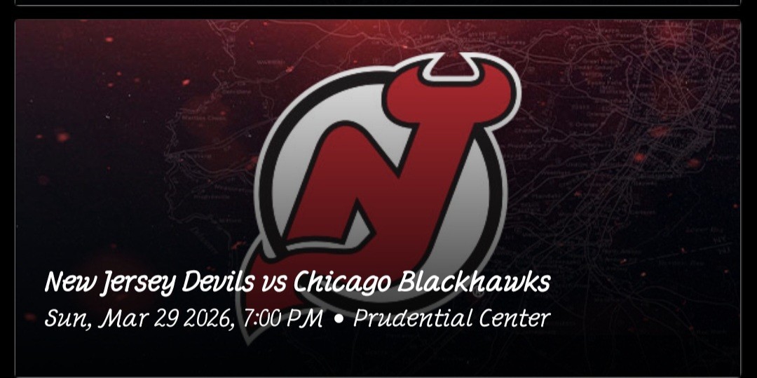 2 NJ Devils Vs Chicago Blackhawks Tickets  3/29/26 Sec 132 Row 1