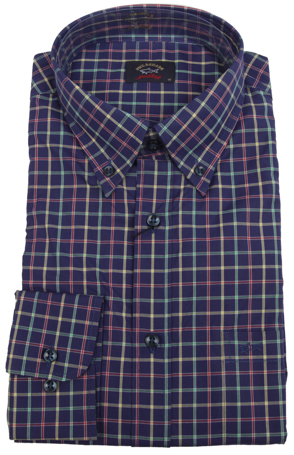 Paul & Shark Yachting Men's Long Sleeve Dress Shirt Check Chest Pocket Cotton