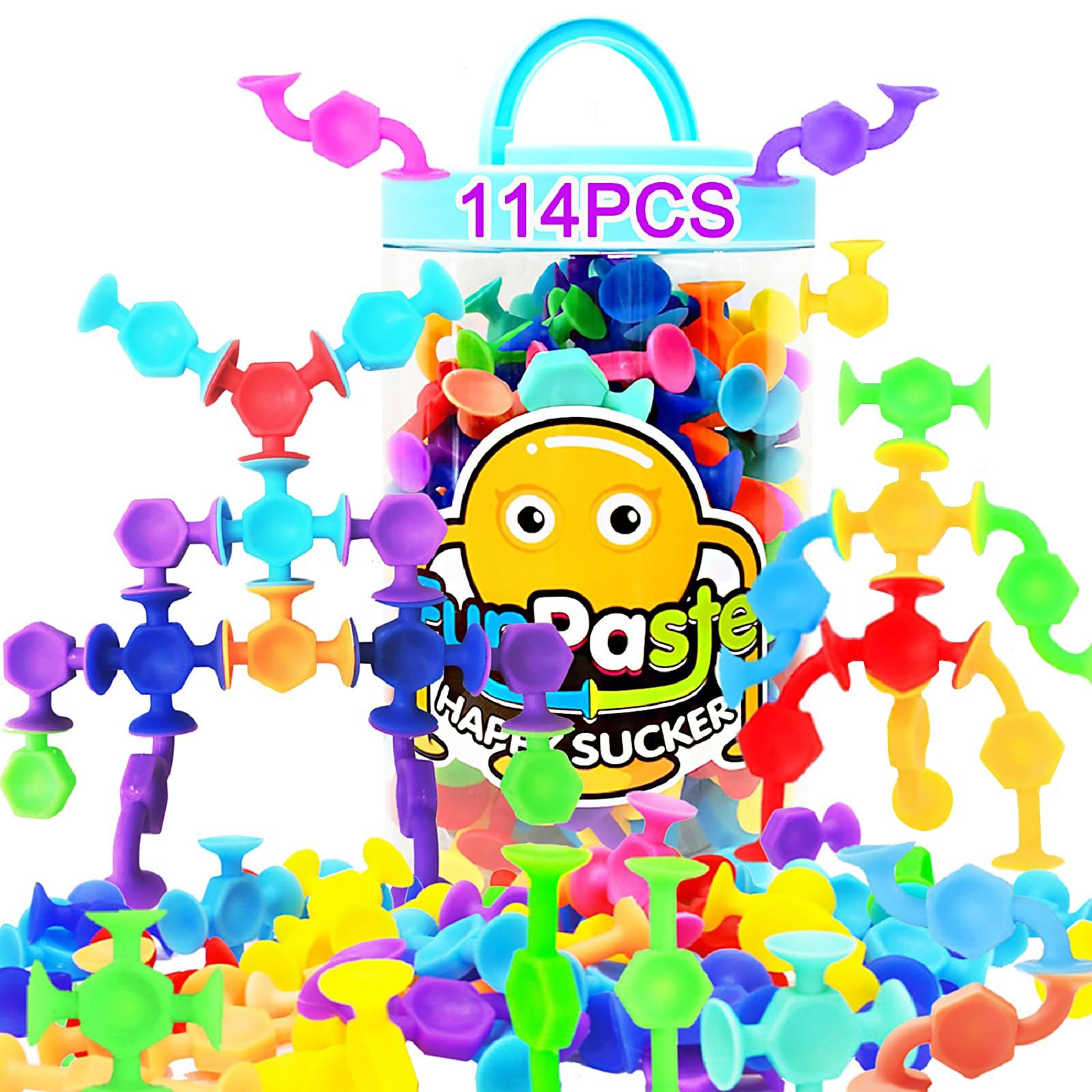 114pcs Suction Toys Bath Toys for Kids Toddlers Family Game - Fidget Sensory ...