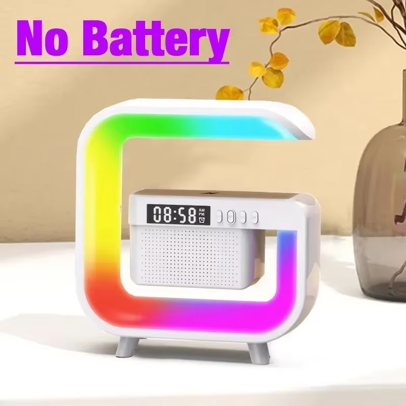 All in One Wireless Charger Station Bluetooth Speaker TF FM with RGB Light Alarm