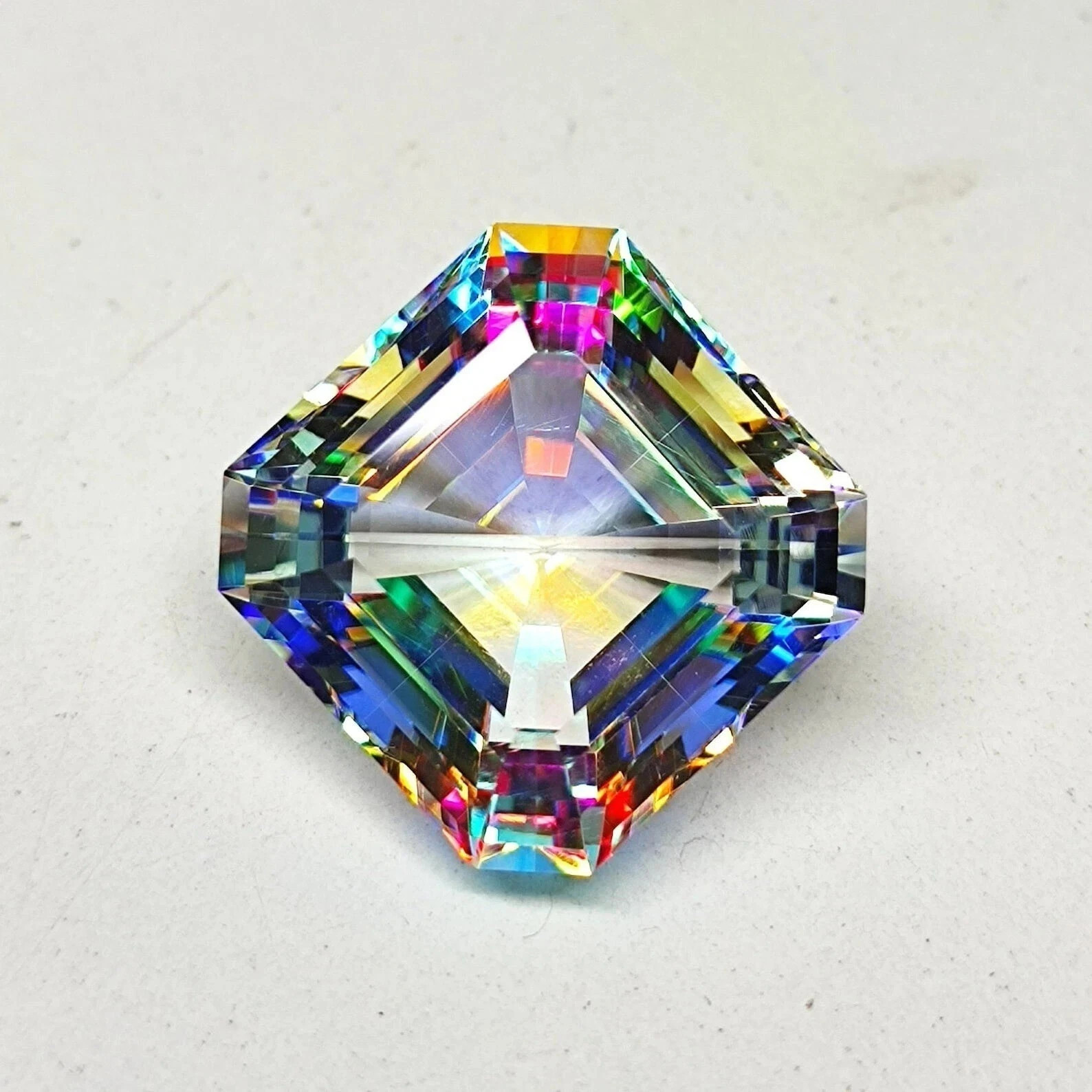 Certified 50.10 Ct Natural Asscher Cut Rainbow Color Mystic Topaz Loose Gemstone