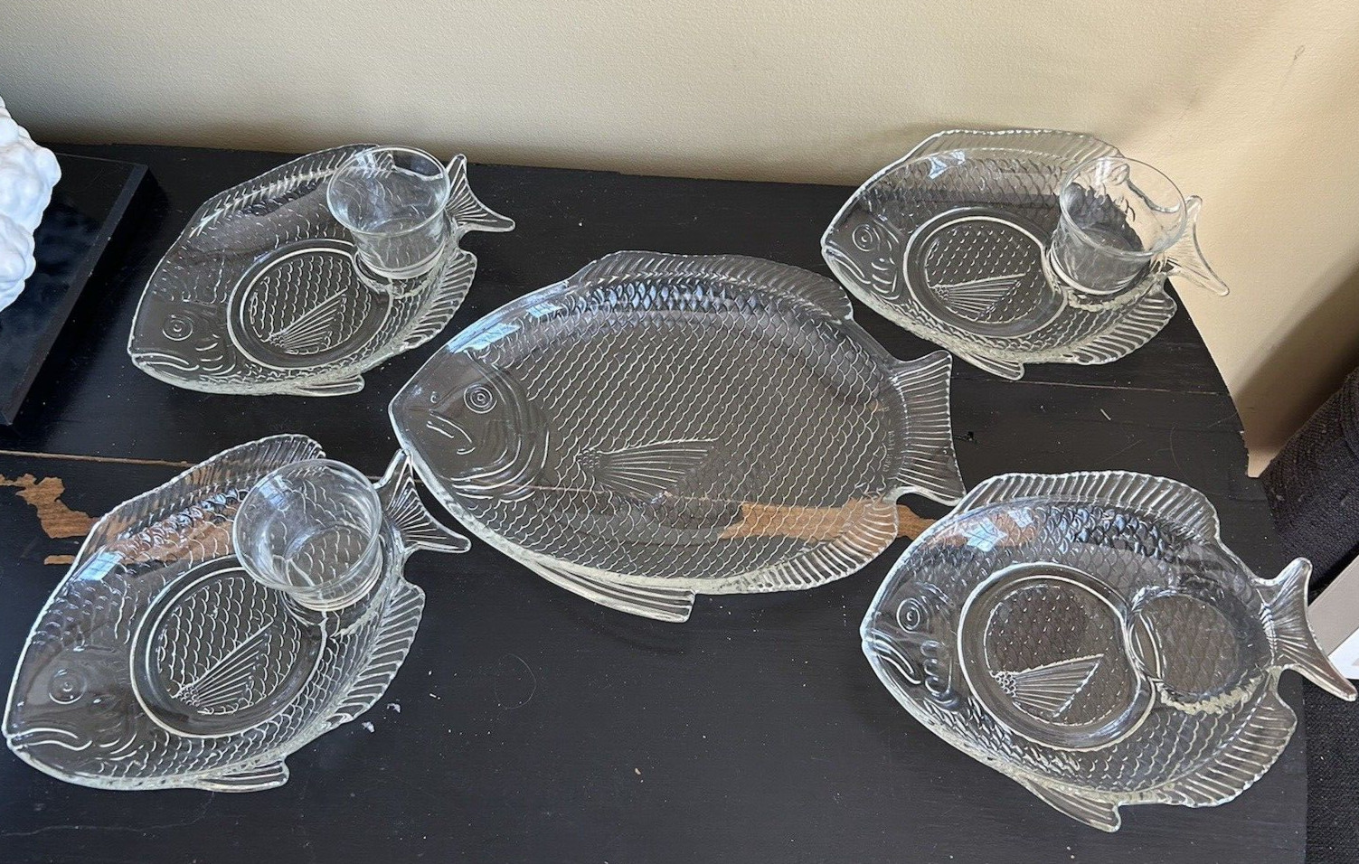 ANCHOR HOCKING Fish Shaped Oven-Proof Glass Platter,Plates set of 8